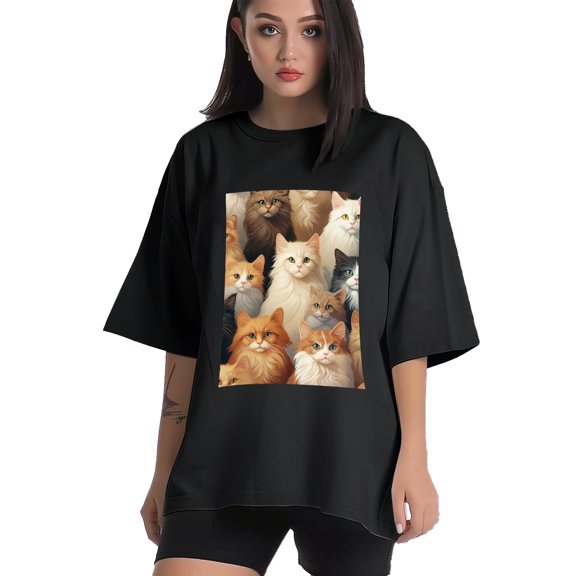 Plus Size Shirt for Women Black Tops for Women Short Sleeves Shirt for Women Cats T Shirt Crewneck Shirt for Women XS