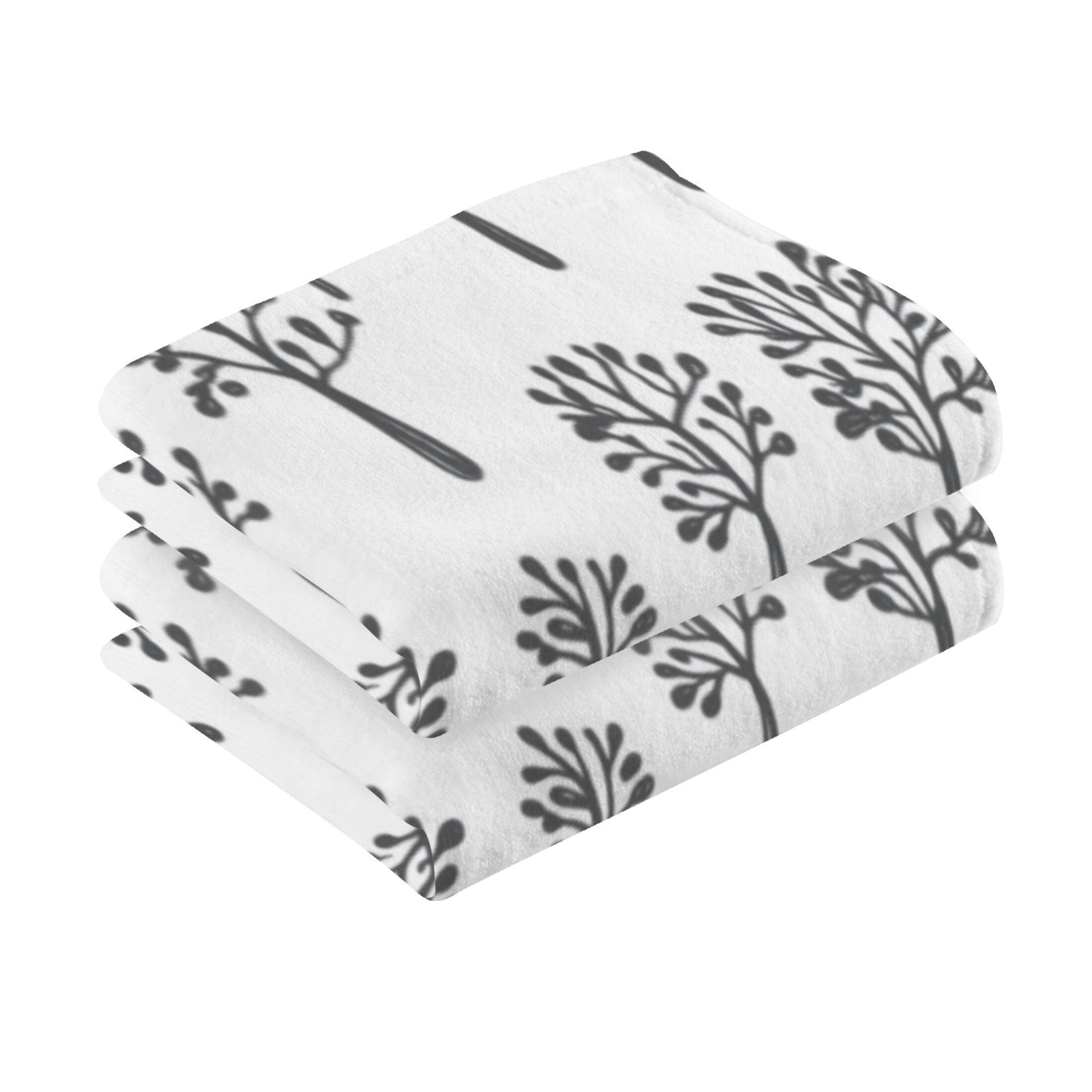Cotton Towel Two-Piece 16x28 Inch One Sizex2 Face Towel Set Towel Set Cotton Hand Bath Towel Bathroom Beach Black Cartoon Tree