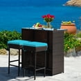 thumbnail image 1 of Patiojoy 3PCS Patio Wicker Rattan Bar Set Table w/2 Turquoise Cushioned Stools, 1 of 8