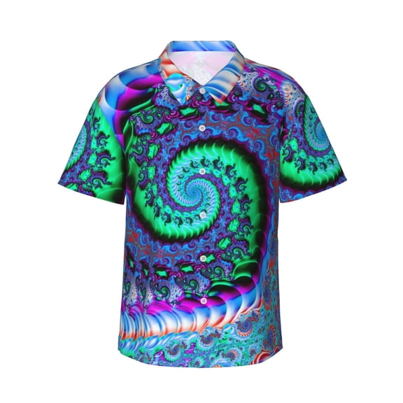 Beautiful Abstract Fractal Men'S 3d Print Casual Button Down Shirts, Novelty Hawaiian Short Sleeves Xl