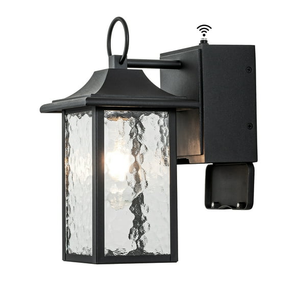Dusk to Dawn Outdoor Wall Light with GFCI outlet, Hammer Glass