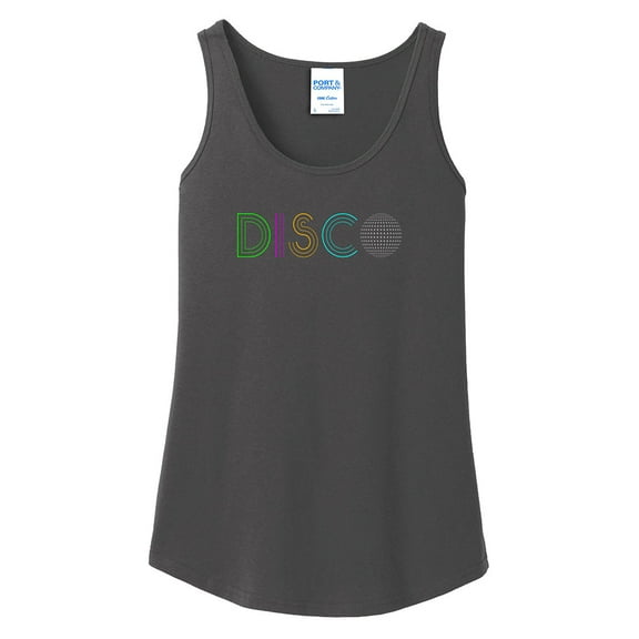 Big Size Disco Graphic Lady's Core Cotton Tank Top - Charcoal XL