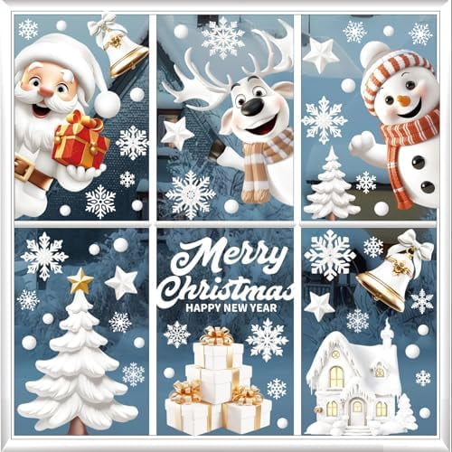 146pcs Christmas Window Clings for Glass Windows, Large Size Christmas Decals Snowflakes Decorations Stickers for Holiday Winter Decorations