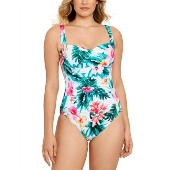 Swim Solutions TROPICAL PUNCH Tummy-Control One-Piece Swimsuit, US 14