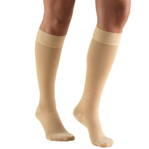 Truform 20-30 mmHg Compression Stockings for Men and Women, Knee High Length, Dot Top, Closed Toe, Beige, 3X-Large