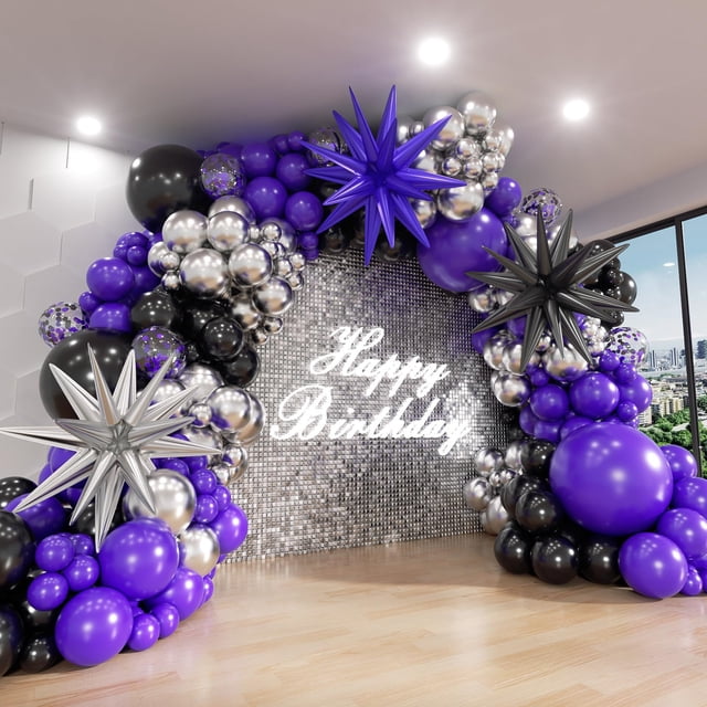 Kit de arco de globos ADOINBY morado/negro con 132 piezas para fiestas