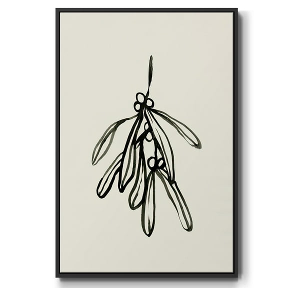 Mistletoe Sketch II - Framed Gallery Wrapped Holiday Canvas - 17 x 25 - Black Frame