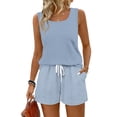 thumbnail image 2 of Two Piece Sets for Women Going Out Casual Stripe and Plaid Pattern Summer Airport Travel Outfits Casual Summer Loungewear Shorts Sets, 2 of 8