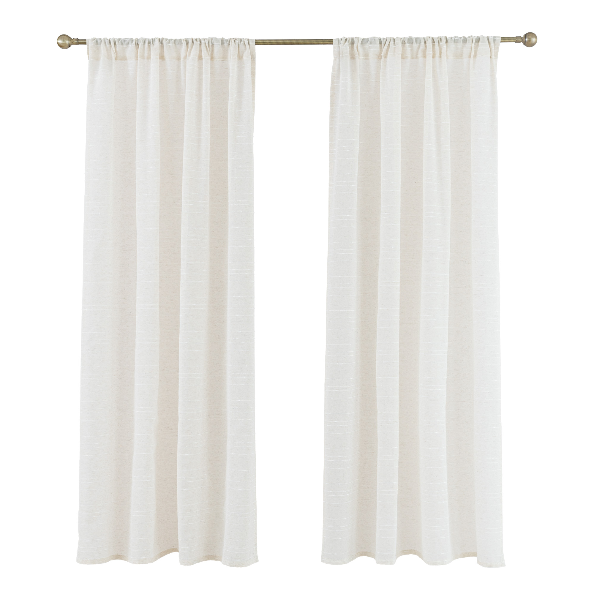 Sleep Zone Striped Jacquard Linen Sheer Curtains, Semi-Sheer Window Curtain Panels Living Room, Semitransparent Soft Privacy Drapes 2 Panels, 52" x 84" Beige