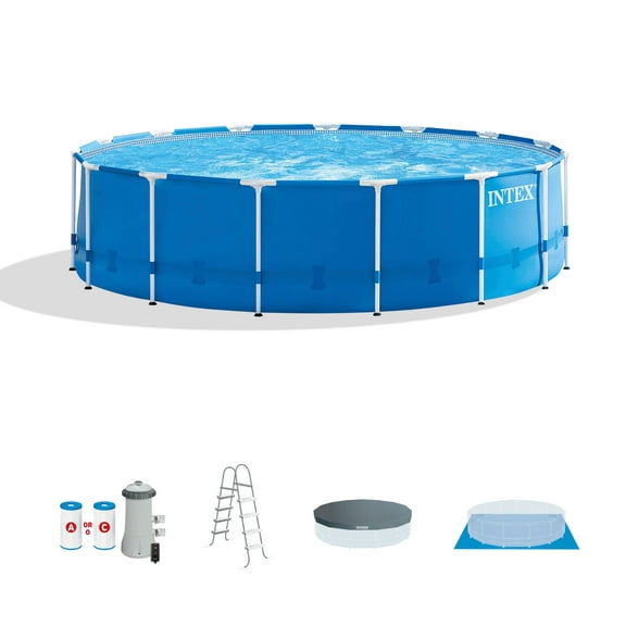 Open Box INTEX Metal Frame 15ft x 48in Above Ground Swimming Pool Set w/ Filter Pump