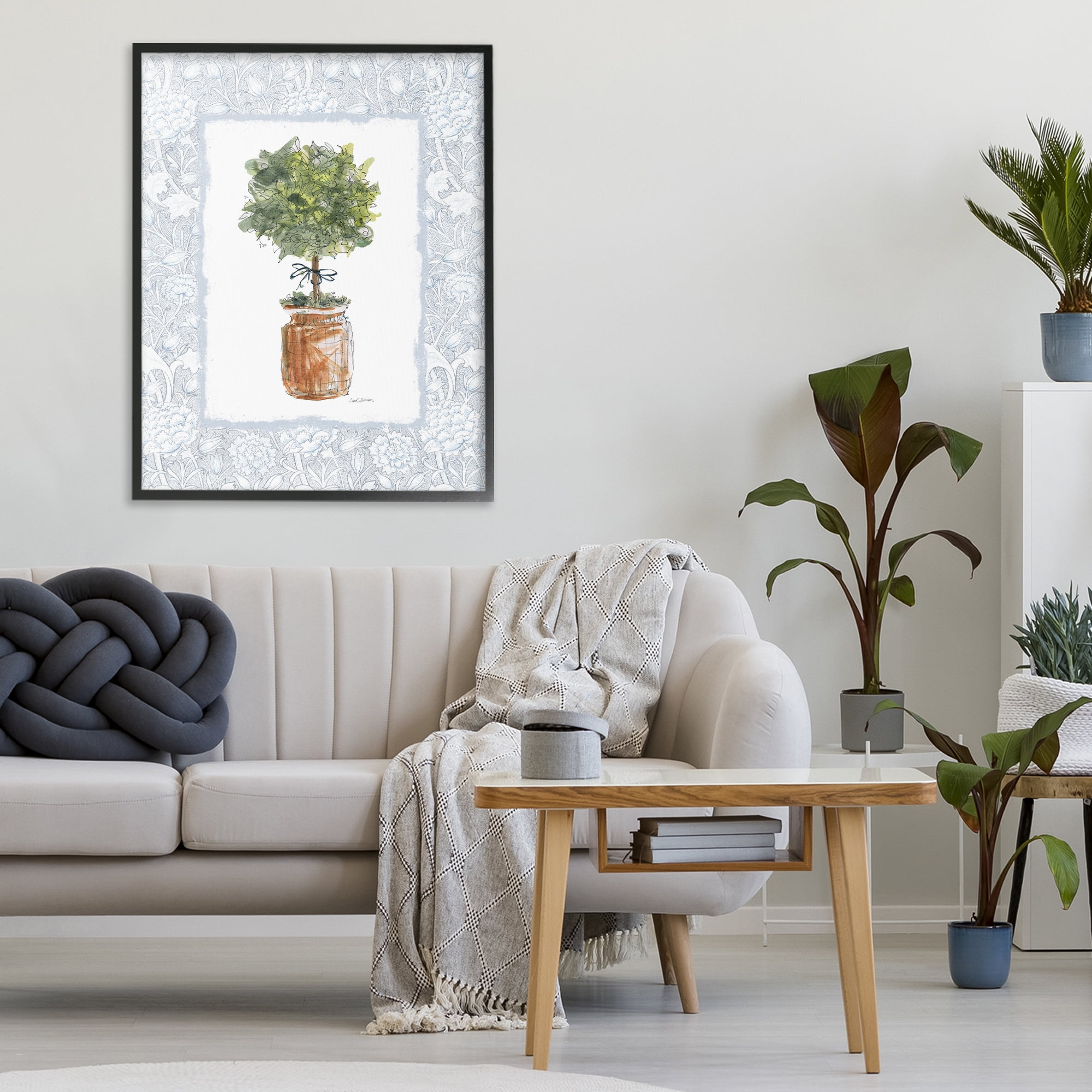 Stupell Industries Potted Topiary with Ribbon Black Framed Giclee Art, design by Carol Robinson