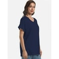 thumbnail image 6 of Women's V Neck T Shirts Casual Rolled Short Sleeve Side Split Summer Tops Loose Fit, 6 of 6