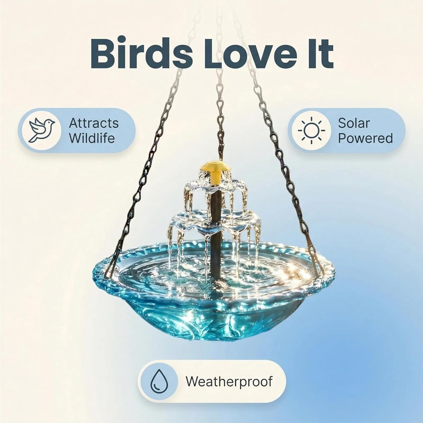 Solar Hanging Bird Bath Fountain, 3-Layer Metal Outdoor Bird Bath with Solar Pump, Water Feature for Backyard Garden Patio, Attracts Hummingbirds & Wild Bird
