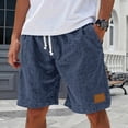 thumbnail image 2 of JULMCOMO Cotton Linen Shorts for Men Drawstring Knee Length Elastic Waist Casual Loose Fit Lounge Daily Summer Shorts with Pockets Dark Blue XL, 2 of 9