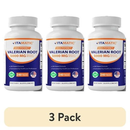(3 pack) Vitamatic Valerian Root 5000 mg Equivalent per Capsule - 240 Capsules - 20X Concentrated Extract from 20:1 250mg - Herbal Sleep Aid
