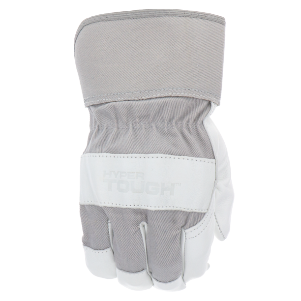 Hyper Tough Men's Silver Goatskin Leather Gloves, Medium