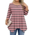 thumbnail image 2 of LiMoi Women's Plus Size Flattering Round Neck Top with Stripe Pattern 3/4 Sleeve Tees Tshirts Blouse My Order My Items, 2 of 5
