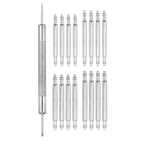 16 piezas 17/17/15/19mm Pasadores de Resorte para Reloj Grosor 1.5mm+1.8mm Perno de Reemplazo de Doble Reborde de Acero Inoxidable con Herramienta de Extracción para Enlace de Correa de Reloj