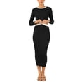 thumbnail image 3 of SAYOO Women Midi Bodycon Dress Patchwork Round Neck Long Sleeve Knitted Ribbed Dress Spring Fall Cutout Skinny Dress, 3 of 9