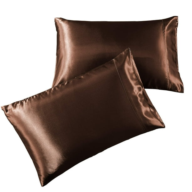 Satin Pillowcase Queen [2Pack, Brown] Hotel Luxury Silky Pillow