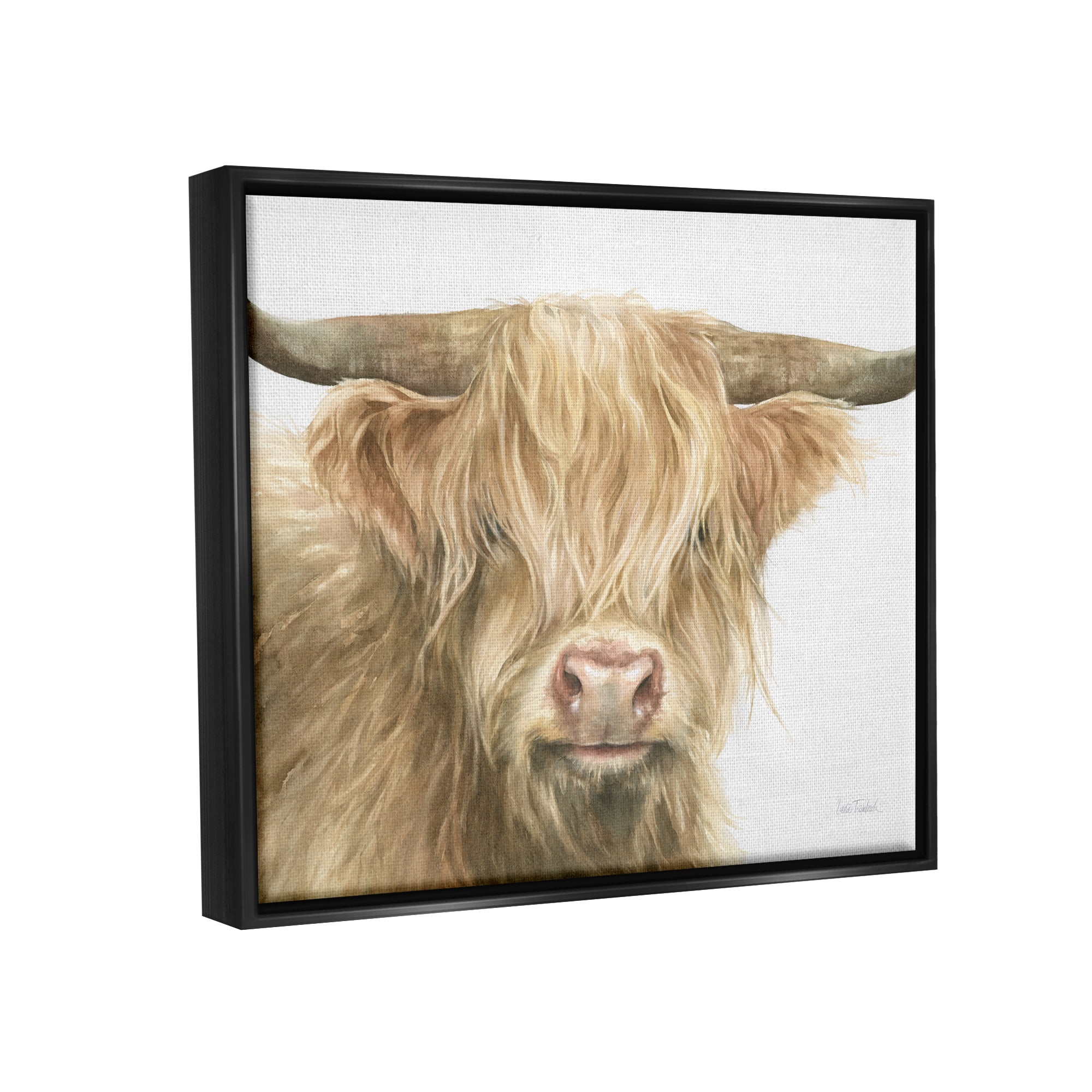 Stupell Industries Longhorn Cattle Painting Animals & Insects Painting Black Floater Framed Canvas Art Print Wall Art, 21 x 17