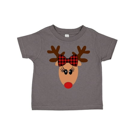 

Inktastic Cute Girl Reindeer with Buffalo Plaid Bow Gift Toddler Boy or Toddler Girl T-Shirt