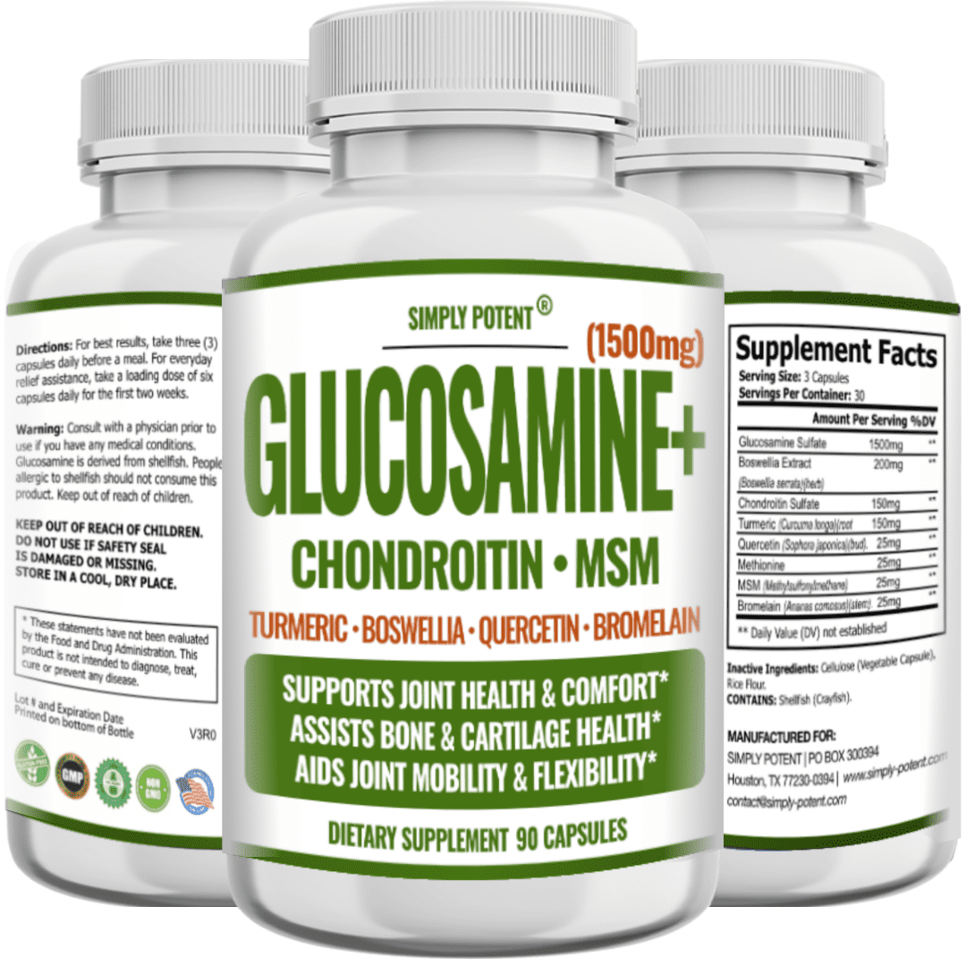 Simply Potent Glucosamine with Chondroitin, Turmeric, MSM & Boswellia,Supports Joint Health&Discomfort Relief,Assists Bone and Cartilage Health,Supplement for Back,Knees,Hands,90 Capsules (Pack of 2)