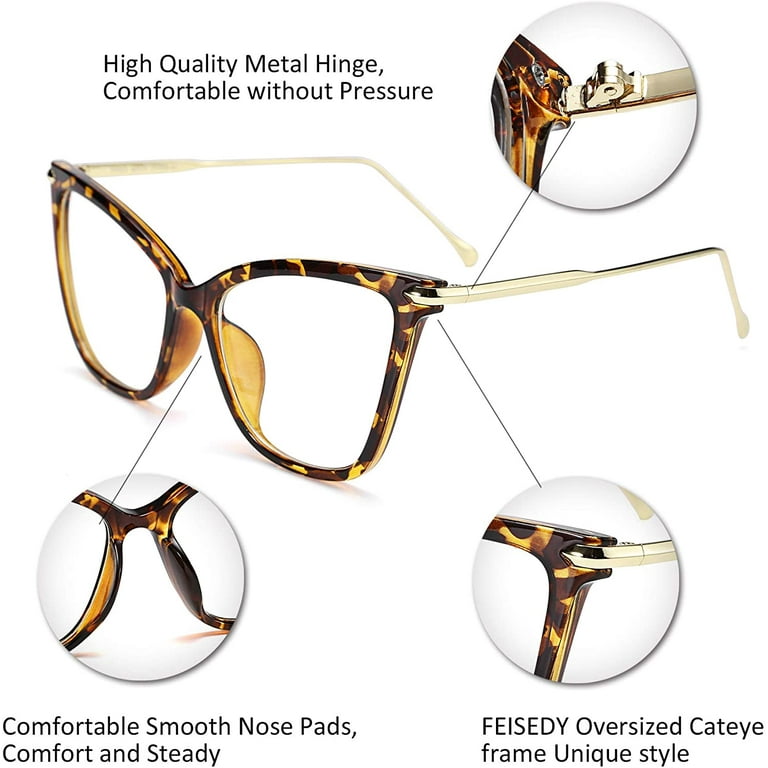 FEISEDY Oversized Cat Eye Glasses Frame with Clear Lenses