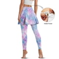 thumbnail image 4 of COEQINE Women High Waist Tennis Skirted Legging Breathable Elastic Yoga Leggings with Skirts Blue and Purple Mermaid Scales Print Comfy Golf Skort Pants with Pockets, M, 4 of 7