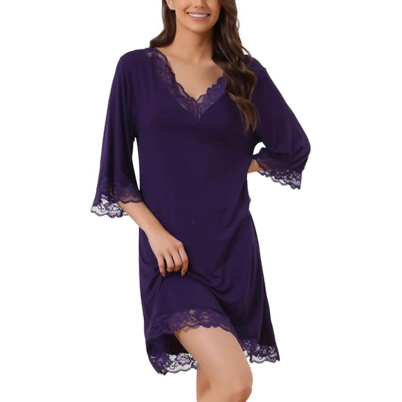 Municipal Womens Lace Nightshirt Cotton Soft Half Sleeve Sleepshirt Loungewear Pajama Nightgown
