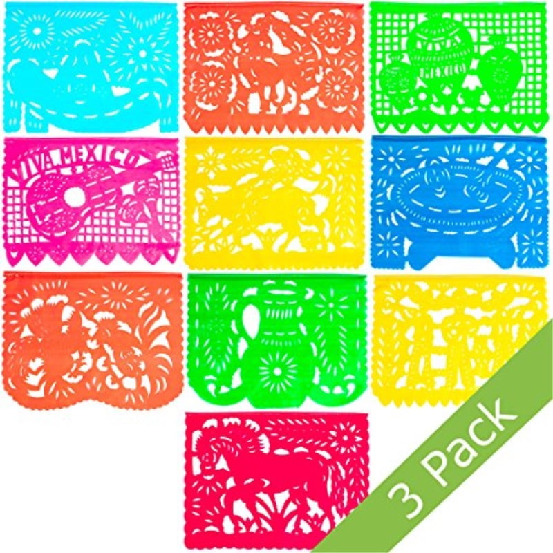 WHOLSESALE LARGE PLASTIC Multicolor Mexican Papel Picado 5 pack Of Banners 