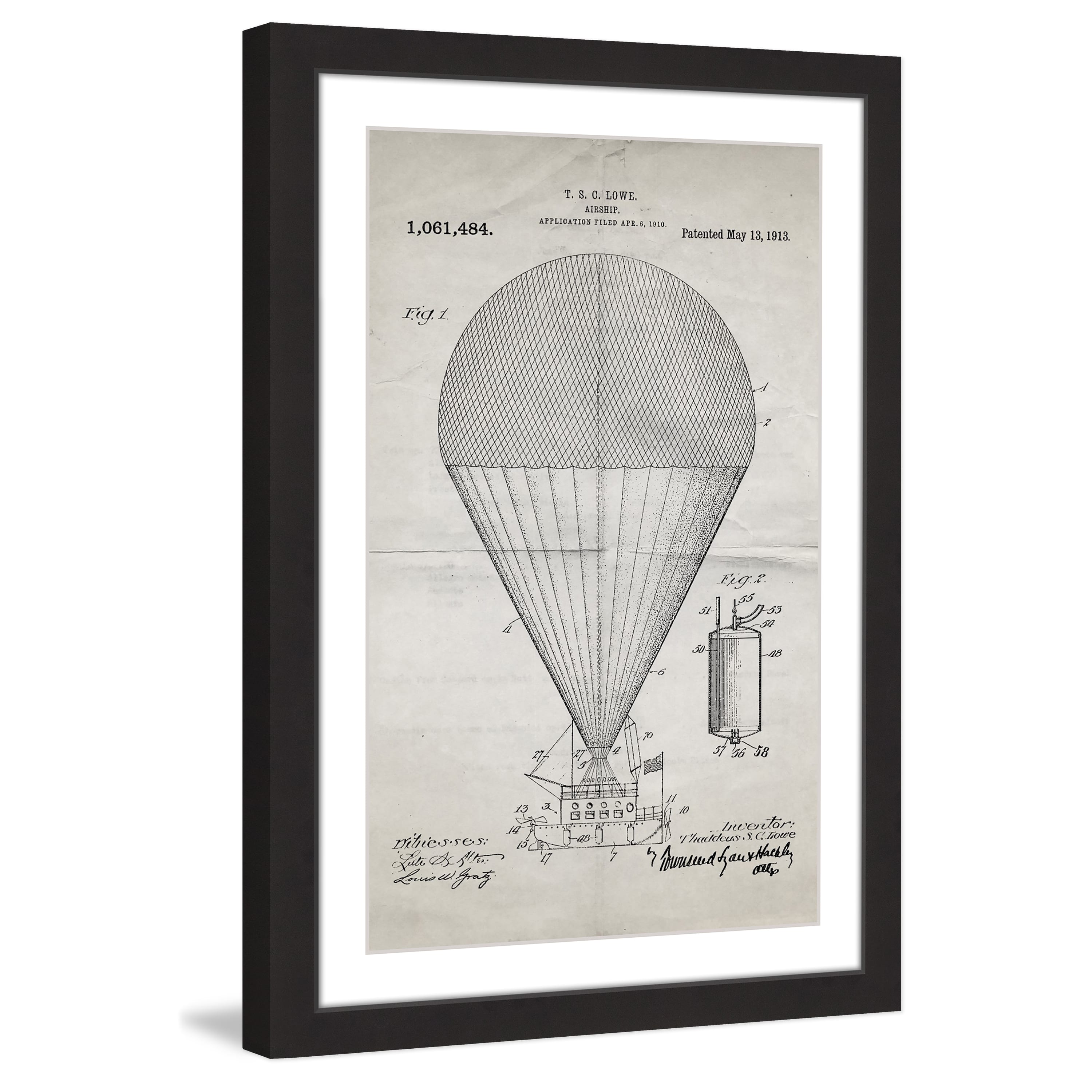 "Airship 1913 Old Paper" Framed Painting Print