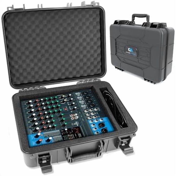 DJ Mixer Case Compatible with Yamaha MG10XU, MG10, MG06 – Hard Shell Audio Mixer Carrying Case with Customizable Pre-Diced Foam Interior and Cable Storage$$Music