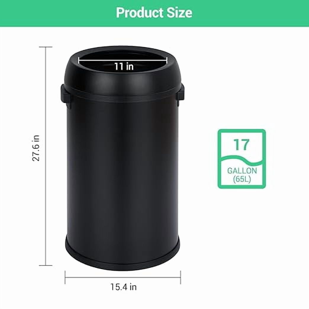 Basics Round Stainless Steel Trash Can with Open Swing lid, Large Kitchen Round Can - 65 Litre/ 17.2 Gallon, Silver, Black,White