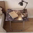 thumbnail image 4 of Marble Finish Portable Folding TV Tray Table with Cup Holder, Sturdy MDF Top No-Assembly Eating Desk for Living Room, 4 of 10