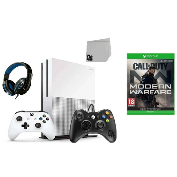 Pre-Owned Microsoft 234-00051 Xbox One S White 1TB Gaming Console with 2 Controller Included with Call of Duty- Modern Warfare BOLT AXTION ( )
