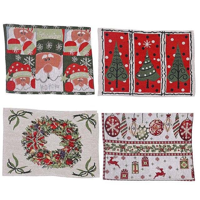 Juego de 4 manteles individuales navideños, tapete de cocina navideño para vacaciones de invierno, tapete para comedor, accesorio de Feliz Año Nuevo
