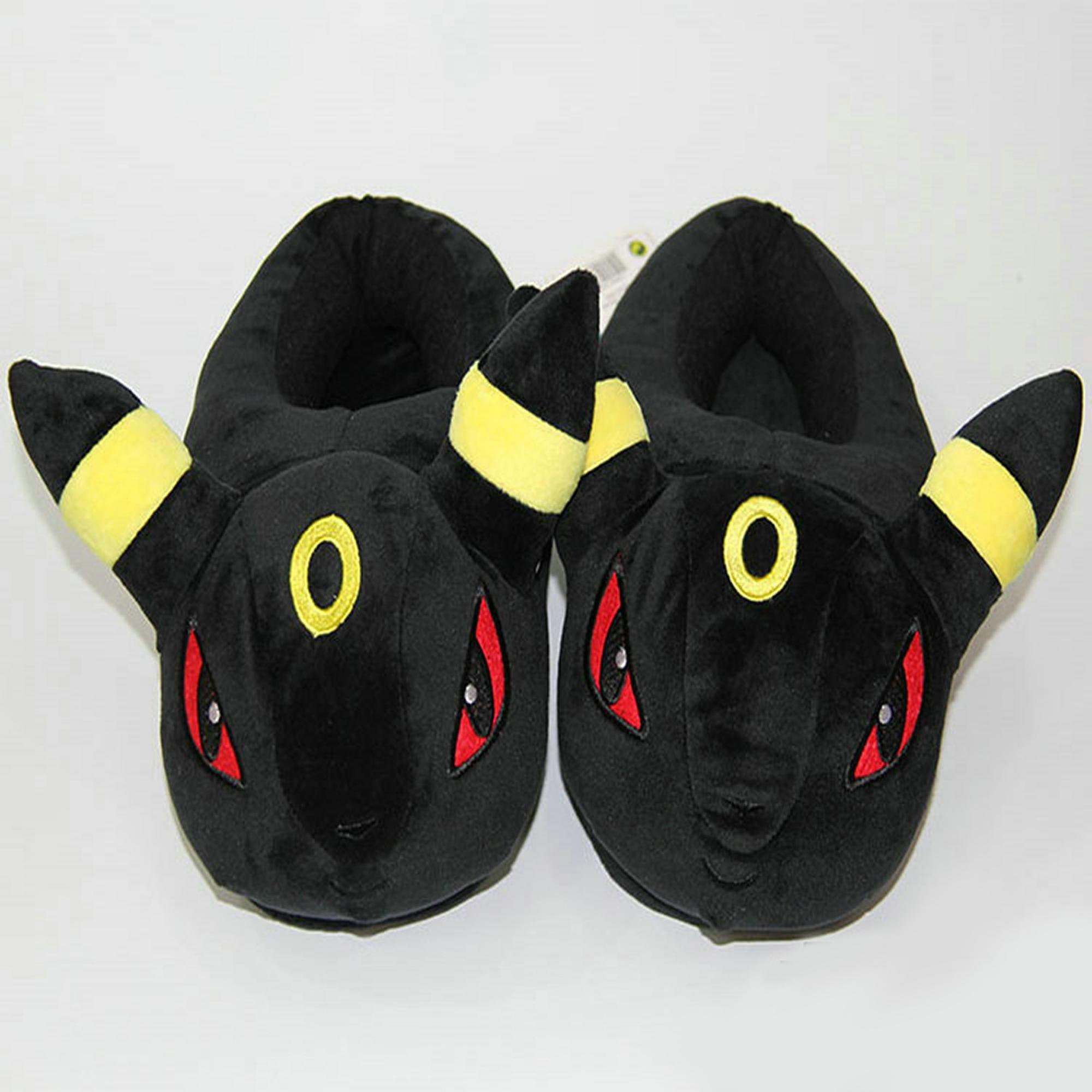 FASLMH Classic toys Moon Eevee Cartoon Anime Plush Slippers Indoor Floor  Shoes, Full Foot Cover Warm Slippers for Unisex, Black 