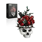 Skull Rose Bouquet Building Set, Compatible with Lego Flowers for Adult - Halloween Gothic Horror Skeleton Plant Pot Home Decor - Artificial Flower Botanical Collection Gifts
