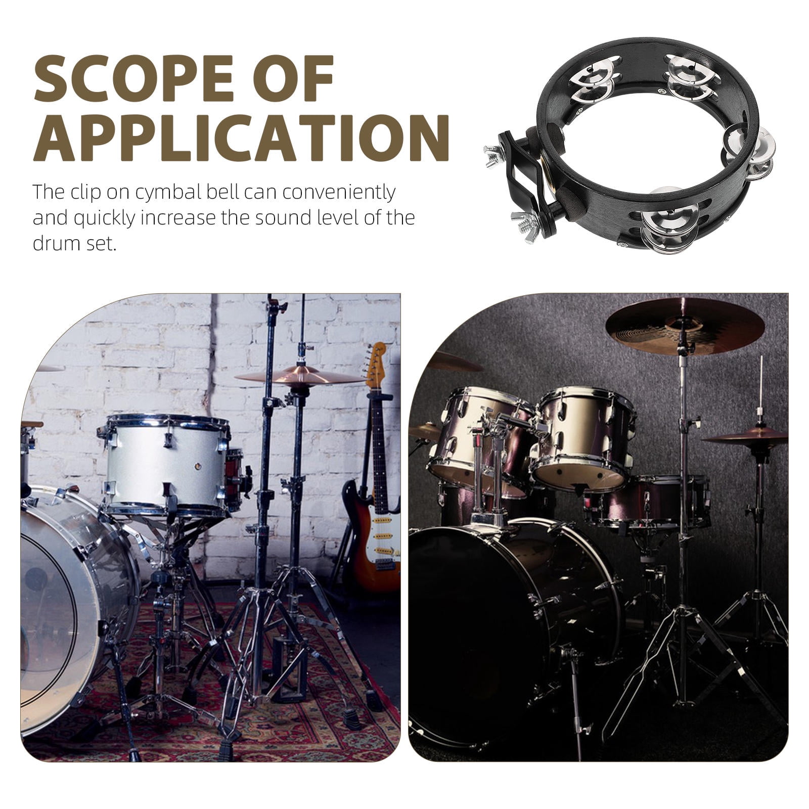 FONDOTIN Tambourine Drums Classroom Accessory Black Metal 1Pack 7.6x5.9x1.9in