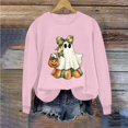 thumbnail image 5 of thefmos Women's Long Sleeve Pullover Sweatshirt Halloween Print Lightweight Solid Color Casual Top Trendy Spooky Season Outfit, Pink M, 5 of 6