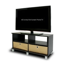 Furinno Entertainment Center with 2 Bin Drawers, Espresso / Brown