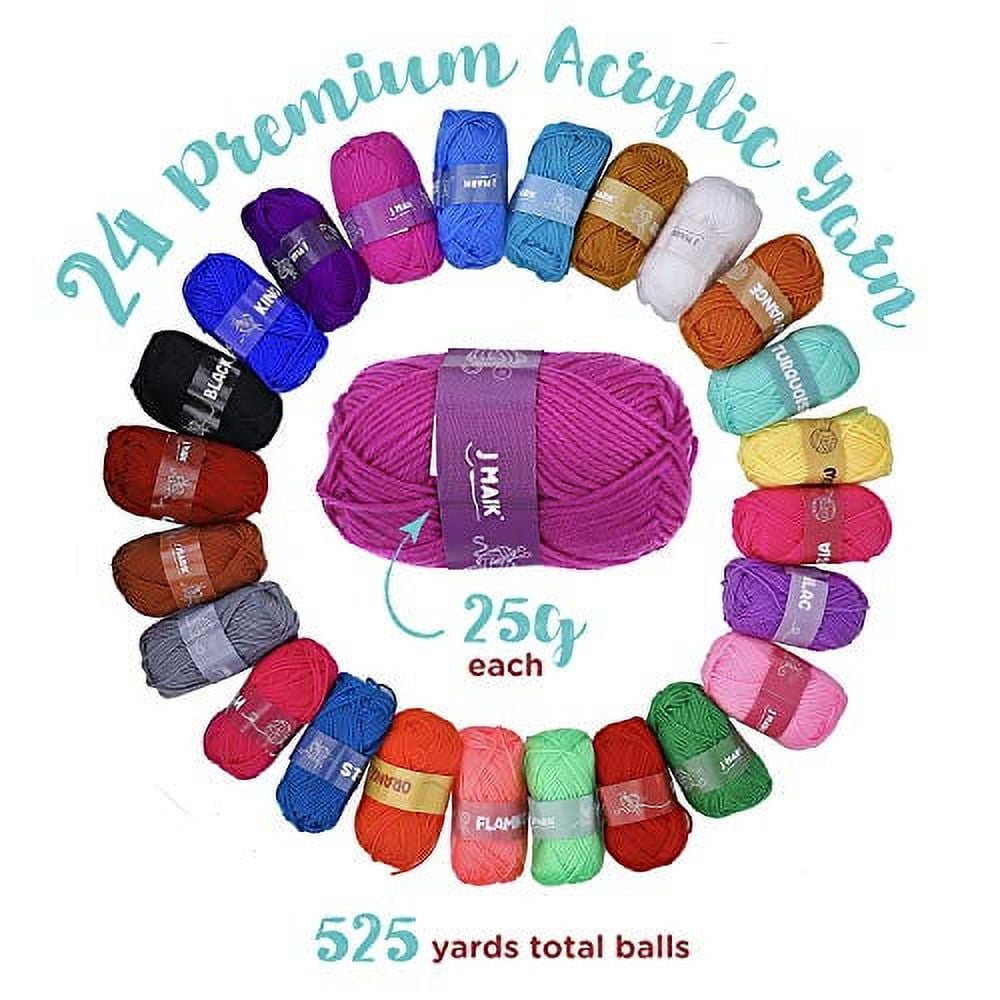 J Mark Multicolor Adult Crochet Kit for Beginners with 24 Acrylic Yarn balls