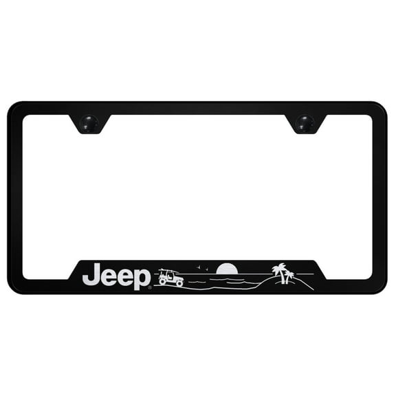 Jeep Beach Laser Etched Logo Cut-Out License Plate Frame (Black)