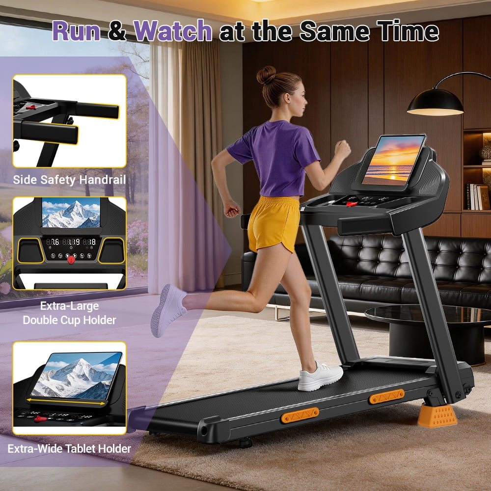 LEZEE 4-in-1 16% Incline Folding Treadmill for Home, 3.0HP Quiet Motor with 7-Layer Shock Absorption, 330 lbs Capacity, 3 LED Displays with Handrails