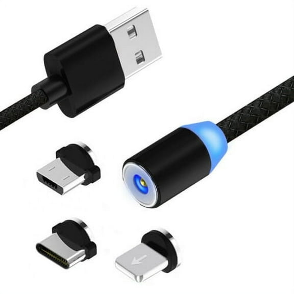 USB Magnetic Universal Charging Cable, High Quality Nylon Bend Free Magnetic Cable For Apple, Samsung, Android - Black (2 Pack), New