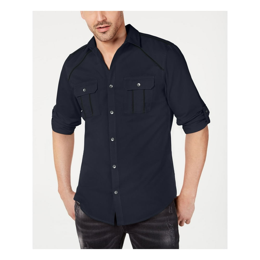 INC INC Mens Navy Collared Classic Fit Cotton Dress Shirt XS
