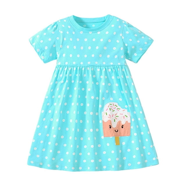 TopLLC Robes pour Filles 2-7 Ans Été Robes pour Filles Col Rond Coton Tricoté Robes pour Enfants Robes de Princesse pour Filles Robe pour Enfants