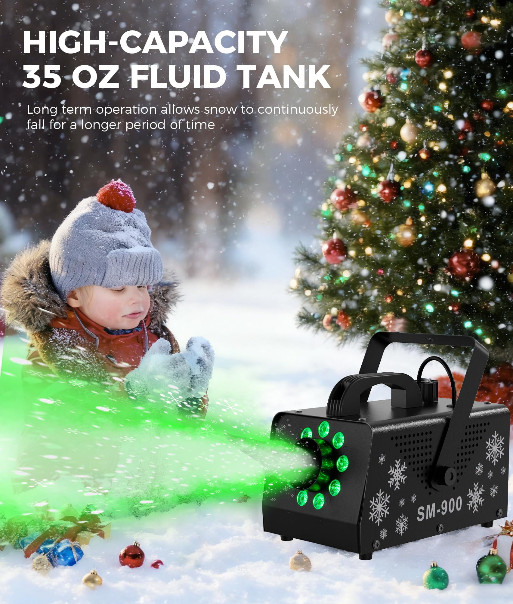 IMONE 900W Snow Machine with 9 Lights Christmas Gift High Output Fake Snow Machine with Remote,Snow Machine Indoor,Outdoor Snow Making Machine,Snow Maker Machine,Snowflake Machine Parade,Party