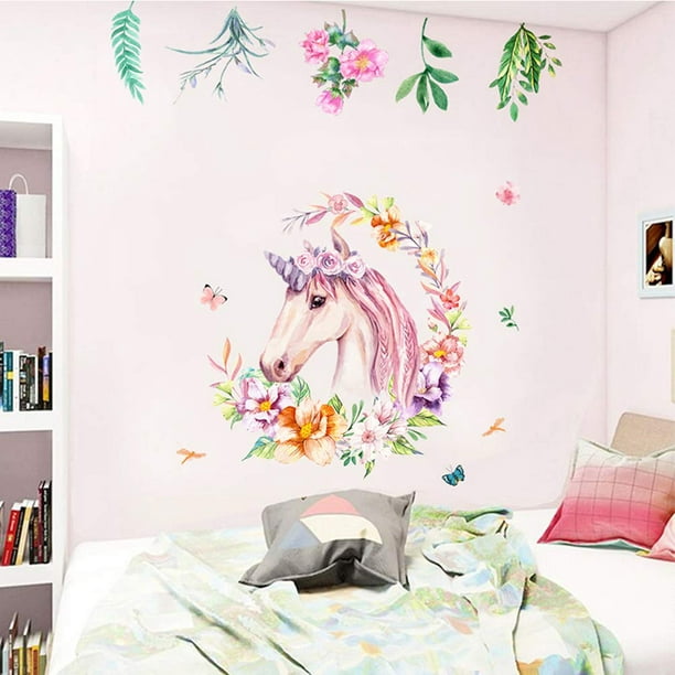 Non Toxic Unicorn Wall Decal Sticker Vinyl Girls Bedroom Wall Décor  Removable Baby Room Wall Mural Sticker Unicorn Gift for Birthday Party  Favors(Leaf) - - 